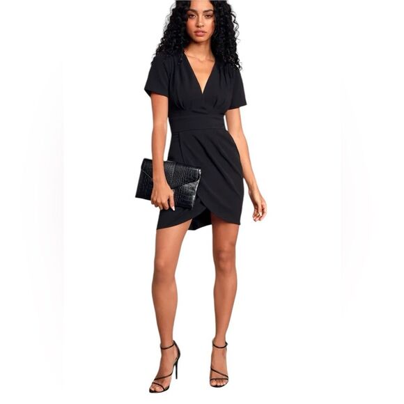 Lulus Marena Black Short Sleeve Mini Dress Womens Size Medium - Picture 1 of 15